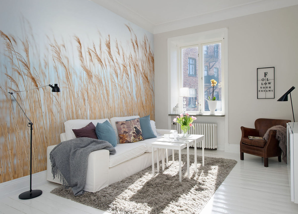 R13601 Swaying Wheat Shore & Lines Mural by Rebel Walls