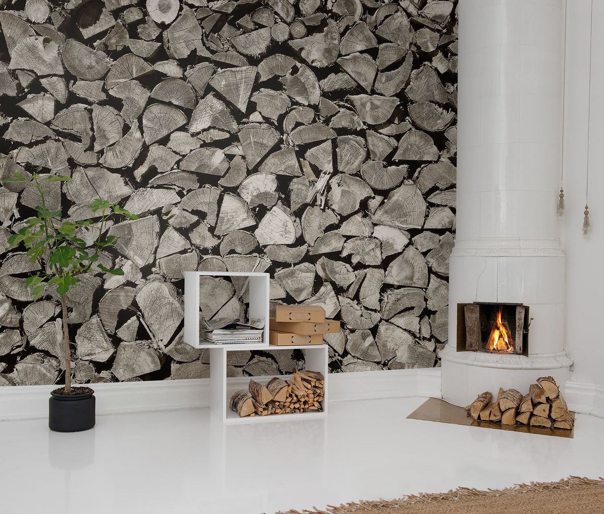 R13641 Woodpile Mural by Rebel Walls