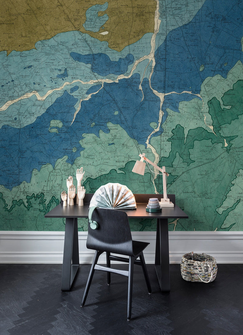 R13751 Oxford Clay Maps Mural by Rebel Walls