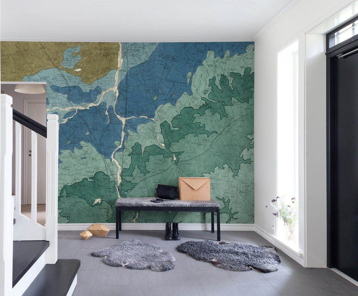 R13751 Oxford Clay Maps Mural by Rebel Walls
