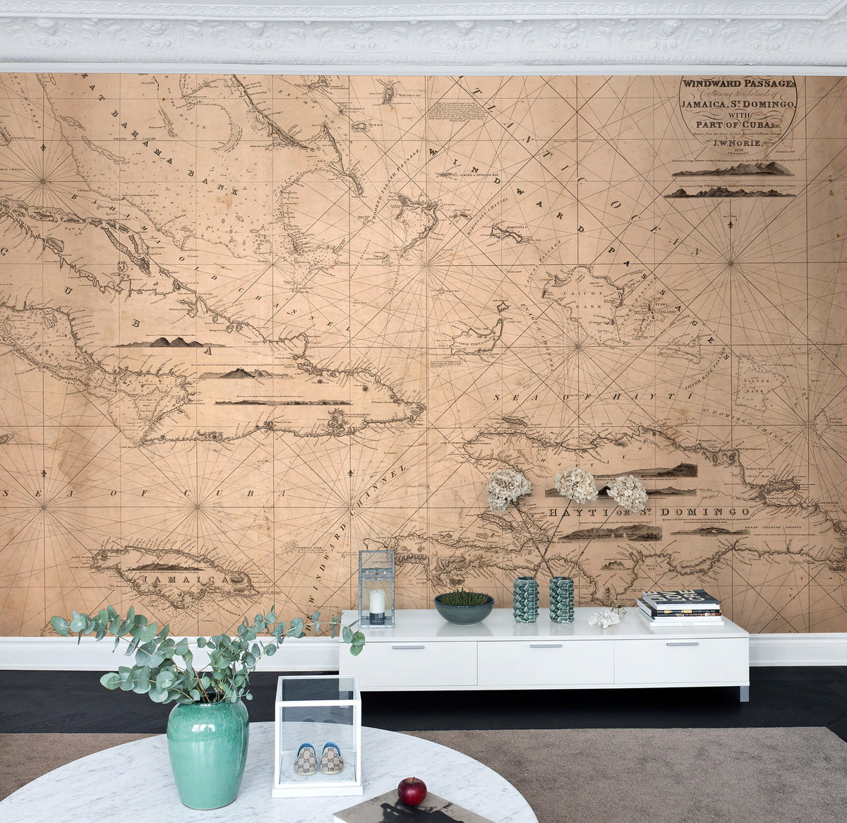 R13791 Navigation Lines Maps Mural by Rebel Walls