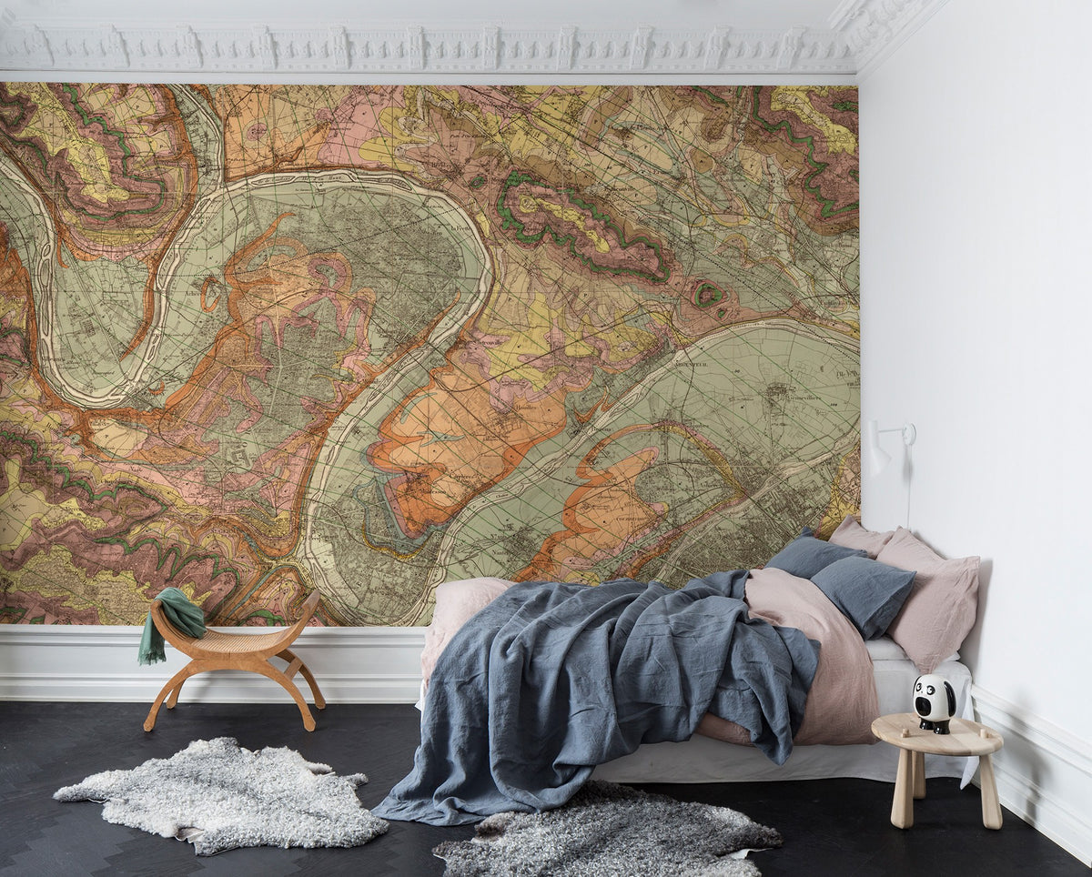 R13801 The Colours Of Paris Maps Mural by Rebel Walls