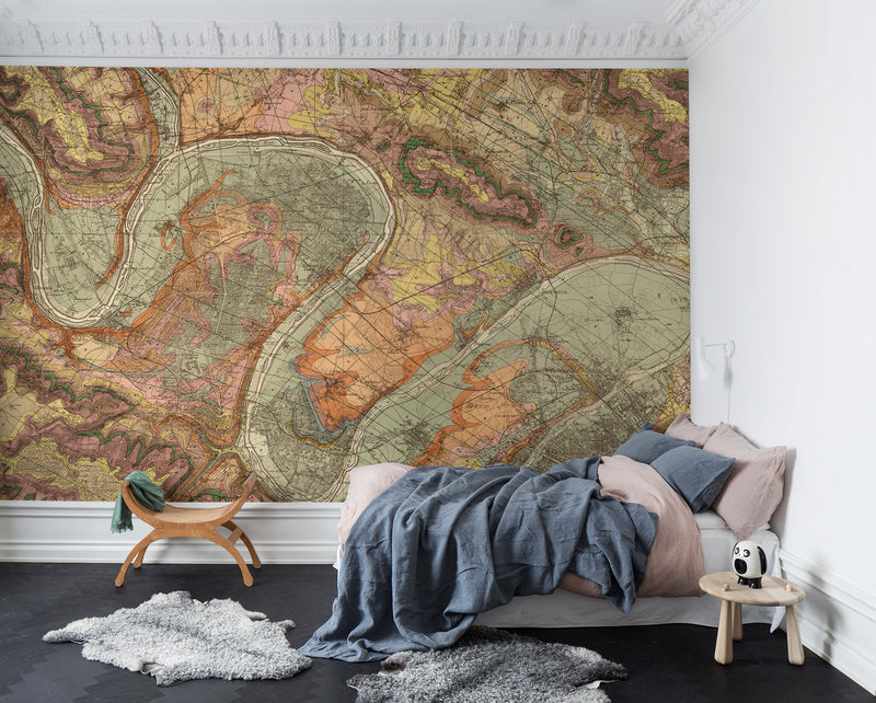 R13801 The Colours Of Paris Maps Mural by Rebel Walls