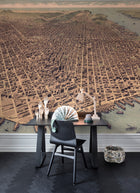 R13831 A City Rises Maps Mural by Rebel Walls