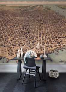 R13831 A City Rises Maps Mural by Rebel Walls