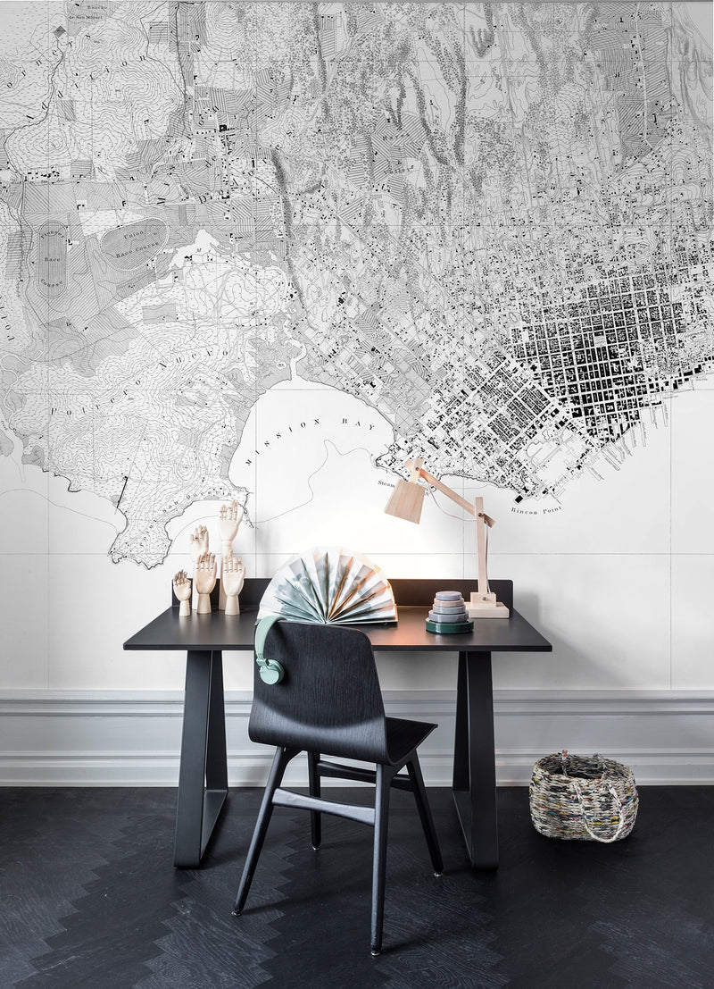 R13841 The Wharf Maps Mural by Rebel Walls