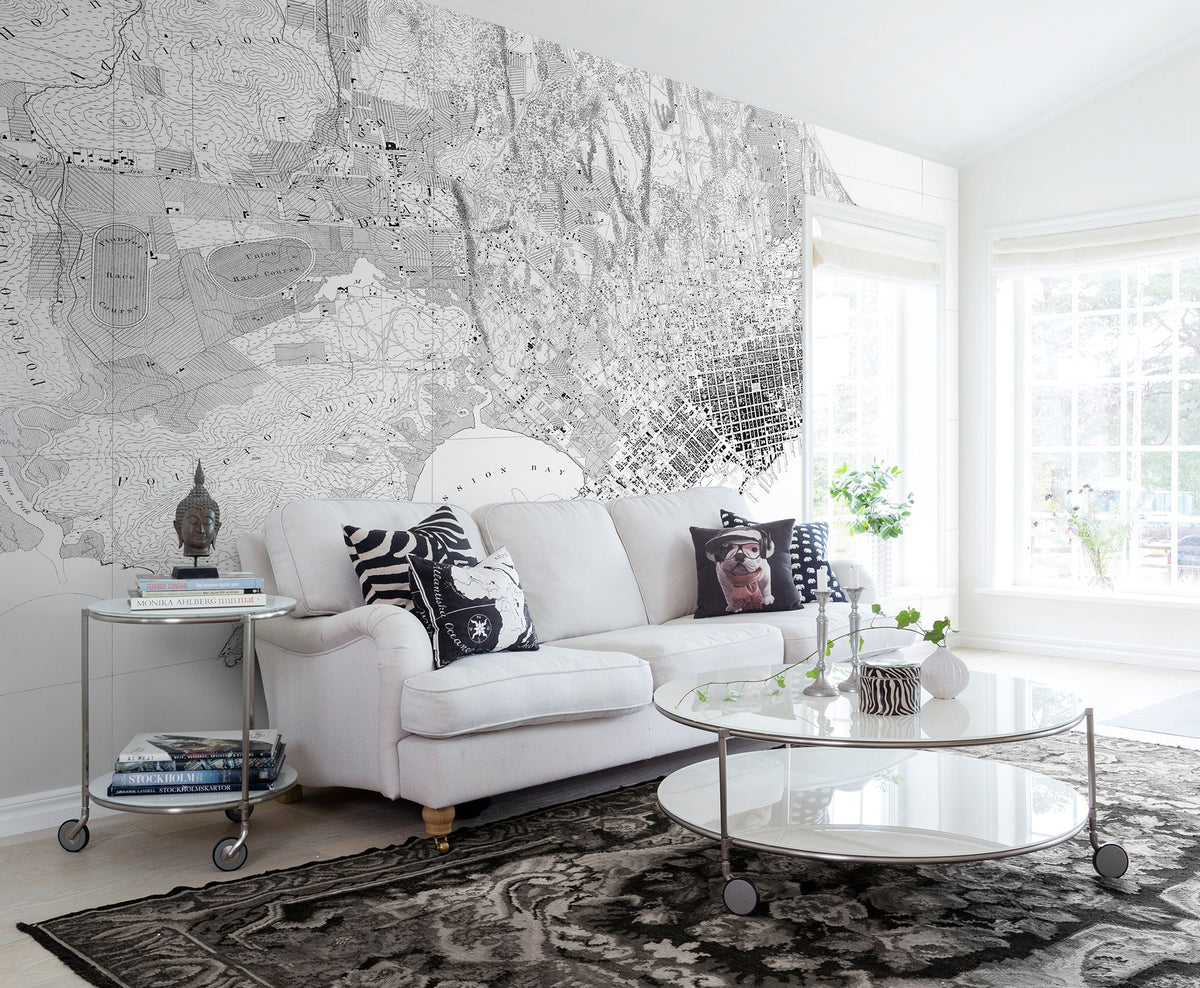R13841 The Wharf Maps Mural by Rebel Walls