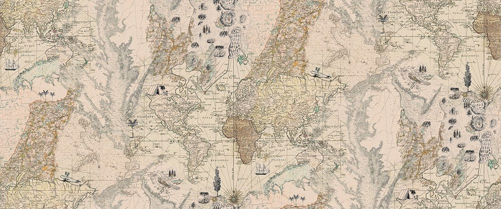 R13861 Treasure Hunt Maps Mural by Rebel Walls