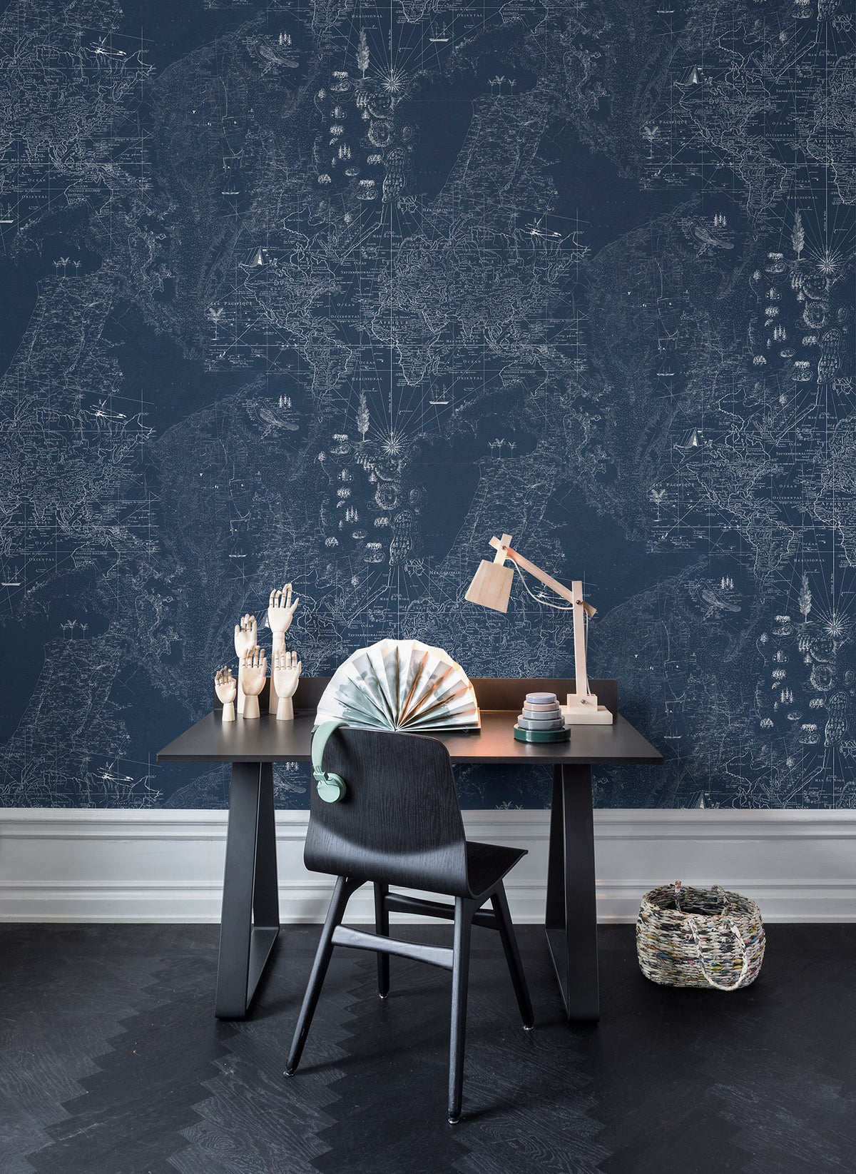 R13862 Treasure Hunt Midnight Maps Mural by Rebel Walls