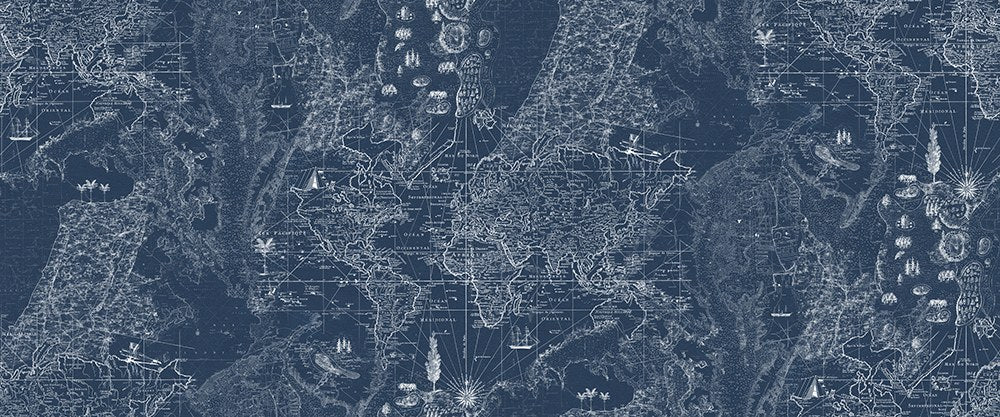 R13862 Treasure Hunt Midnight Maps Mural by Rebel Walls