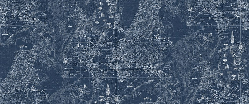 R13862 Treasure Hunt Midnight Maps Mural by Rebel Walls