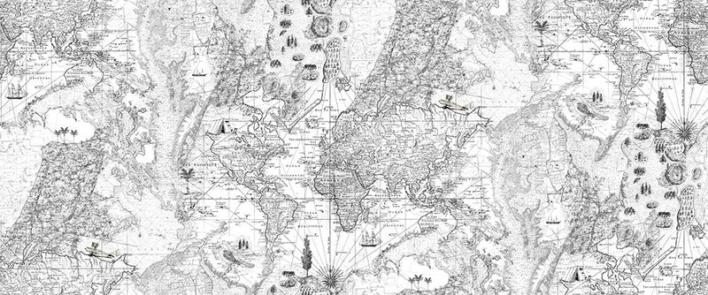 R13863 Treasure Hunt Black and White Maps Mural by Rebel Walls