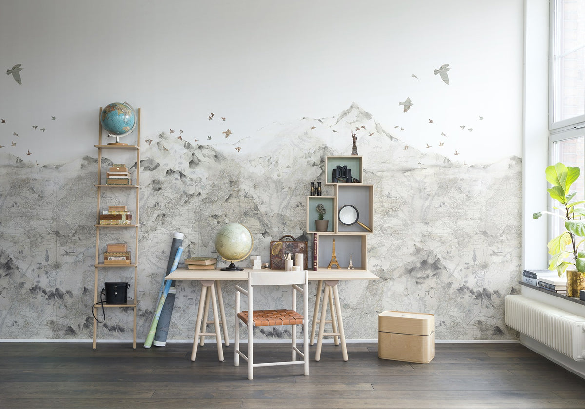 R13871 Paper Mountains Maps Mural by Rebel Walls