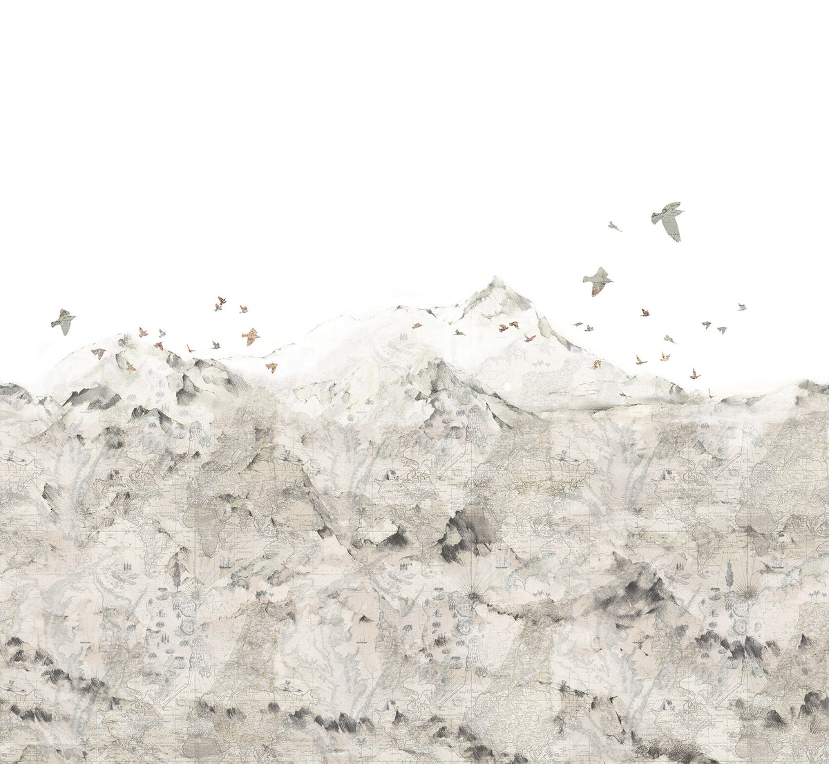 R13871 Paper Mountains Maps Mural by Rebel Walls