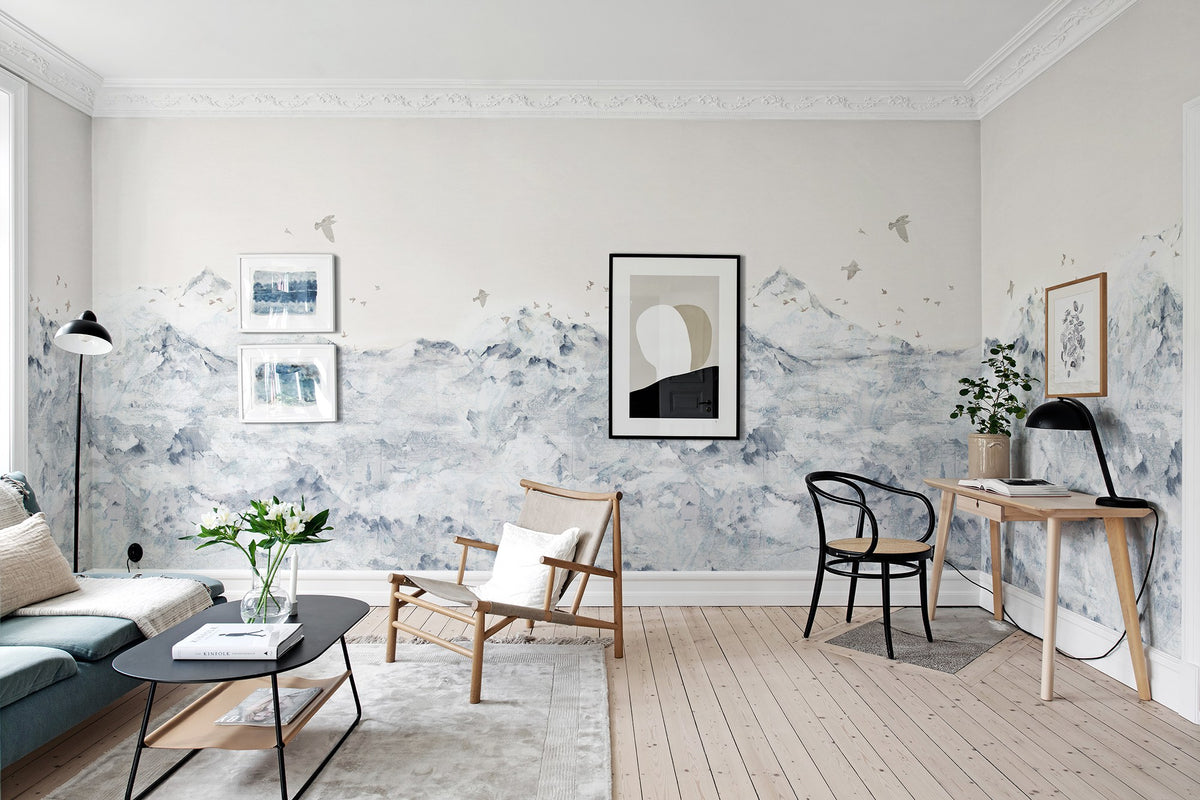 R13872 Paper Mountains Blue Maps Mural by Rebel Walls