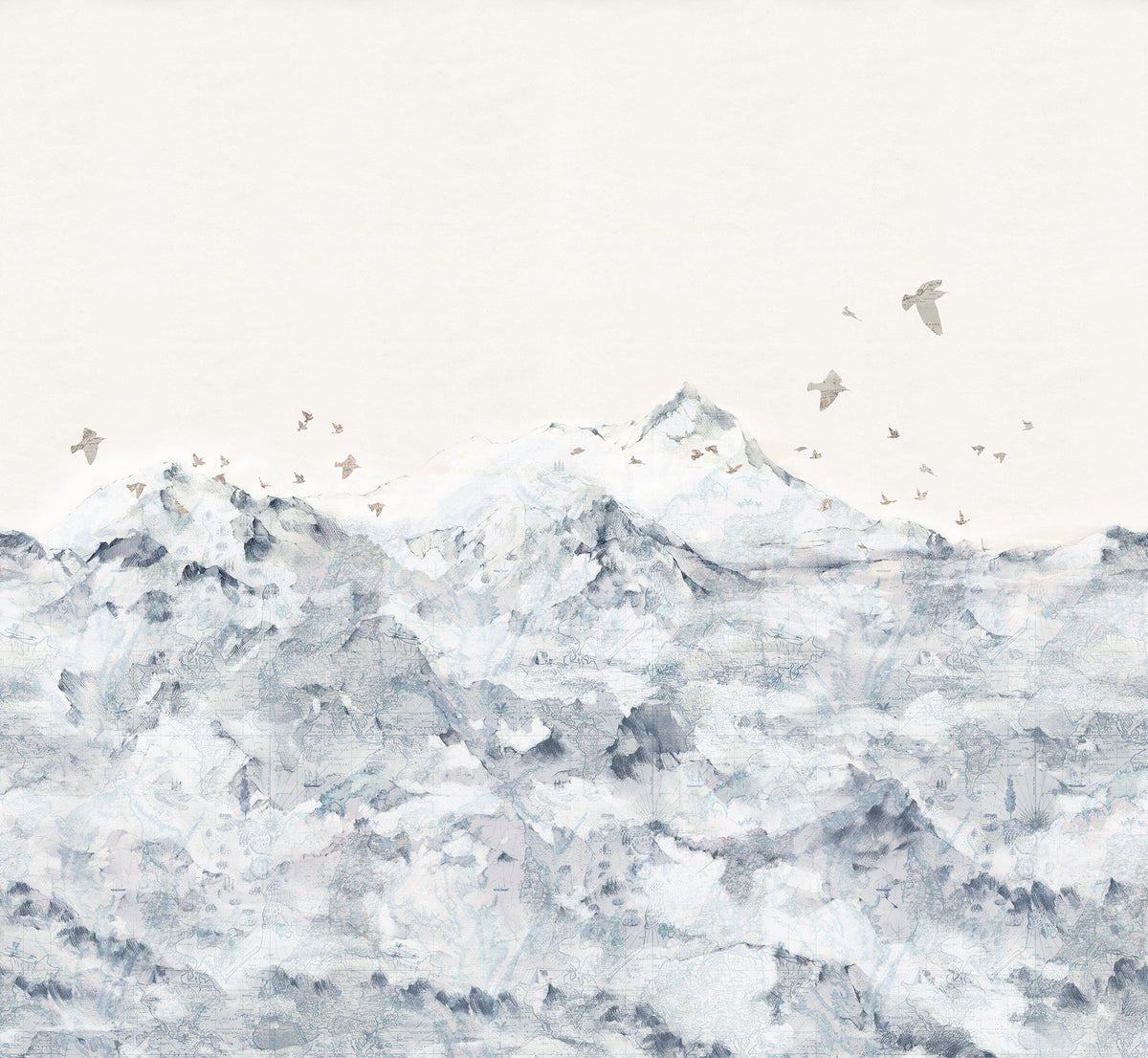 R13872 Paper Mountains Blue Maps Mural by Rebel Walls