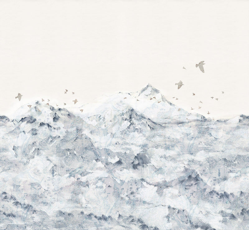 R13872 Paper Mountains Blue Maps Mural by Rebel Walls