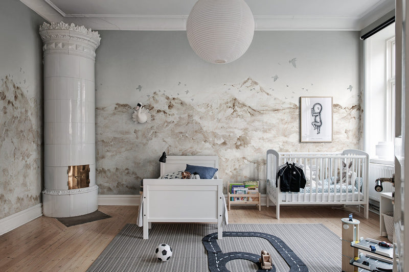 R13873 Paper Mountains Sepia Maps Mural by Rebel Walls