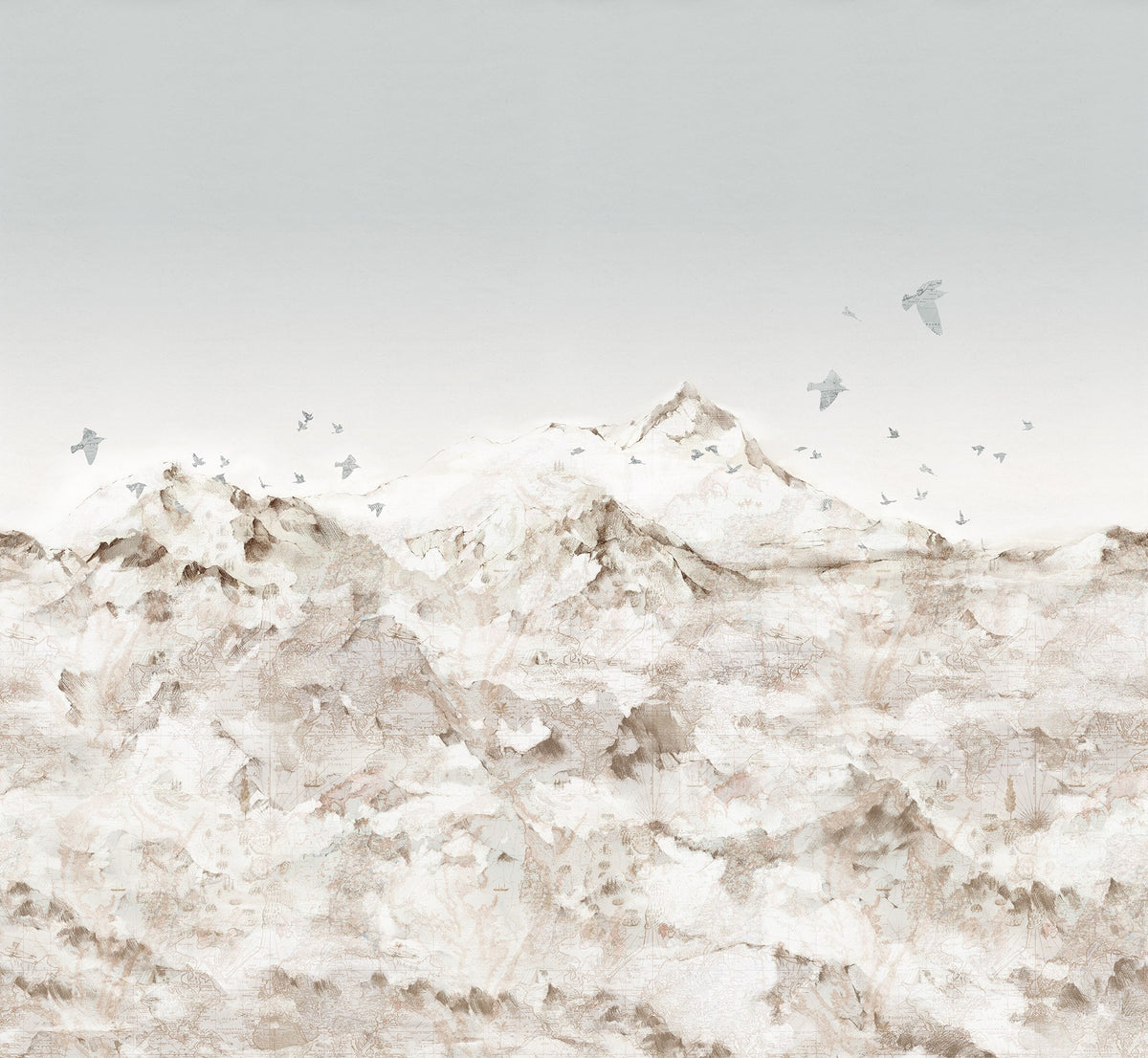 R13873 Paper Mountains Sepia Maps Mural by Rebel Walls