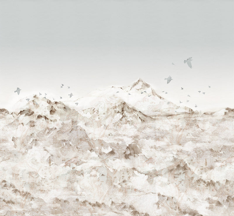R13873 Paper Mountains Sepia Maps Mural by Rebel Walls