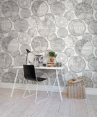 R13882 Globes Gathering Black and White Maps Mural by Rebel Walls