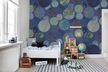 R13883 Globes Gathering Blue Palette Mural by Rebel Walls