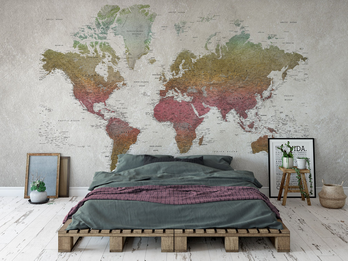 R13902 School Atlas Rainbow Maps Mural by Rebel Walls