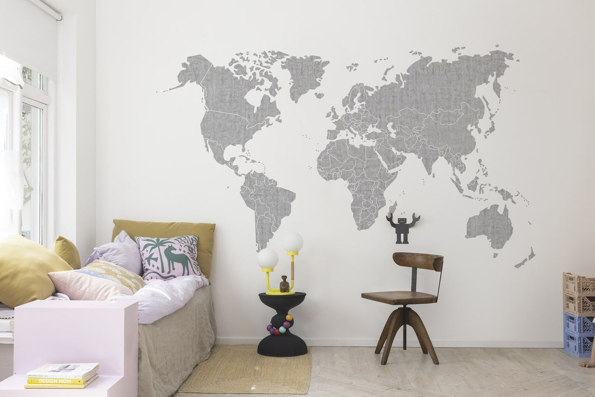 R13921 Your Own World Concrete Maps Mural by Rebel Walls