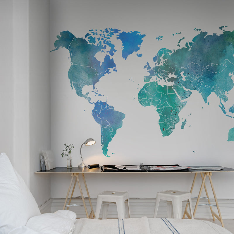 R13923 Your Own World Color Clouds Maps Mural by Rebel Walls