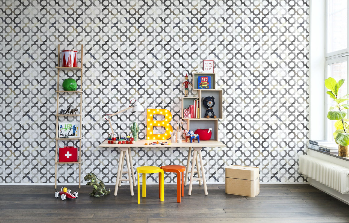 R14042 Patchwork Play Gray Passion Mural by Rebel Walls