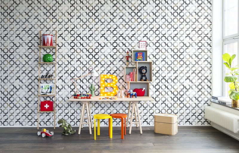 R14042 Patchwork Play Gray Passion Mural by Rebel Walls