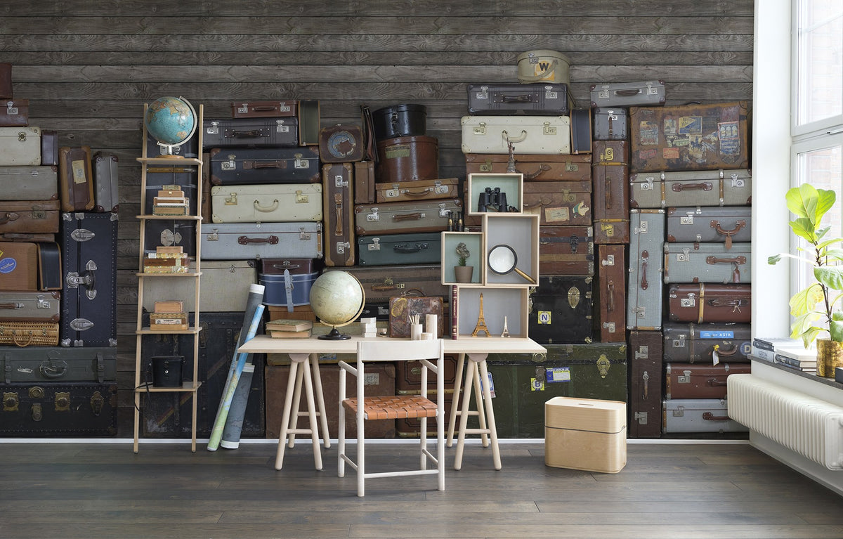 R14061 Stacked Suitcases Passion Mural by Rebel Walls