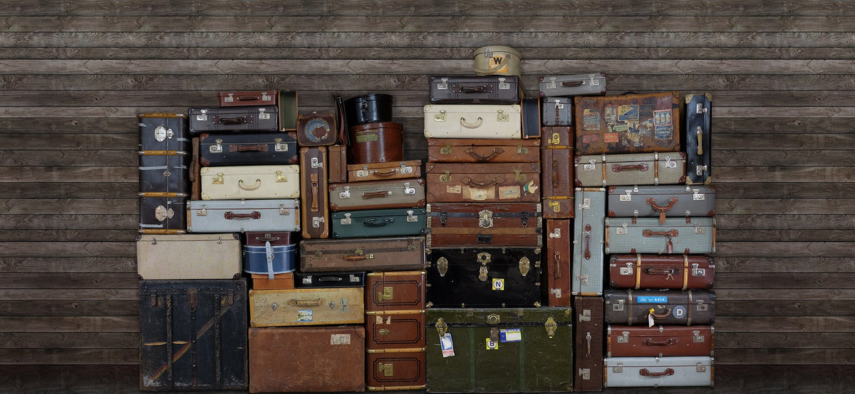 R14061 Stacked Suitcases Passion Mural by Rebel Walls