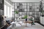 R14382 Factory Window Graphite Curious Mural by Rebel Walls