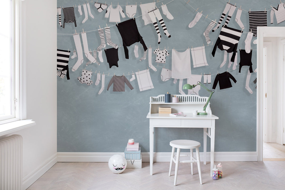 R14442 Laundry Day Blue Storytime Mural by Rebel Walls