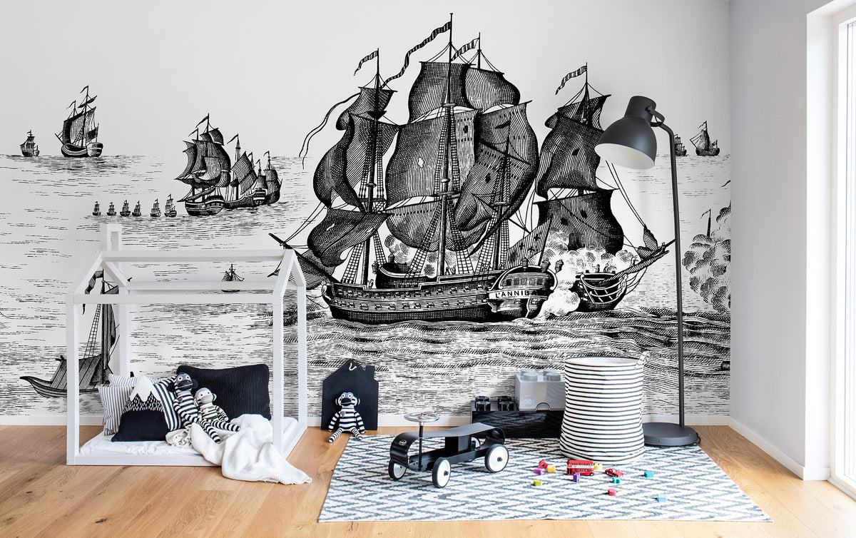 R14501 High Seas Black Storytime Mural by Rebel Walls