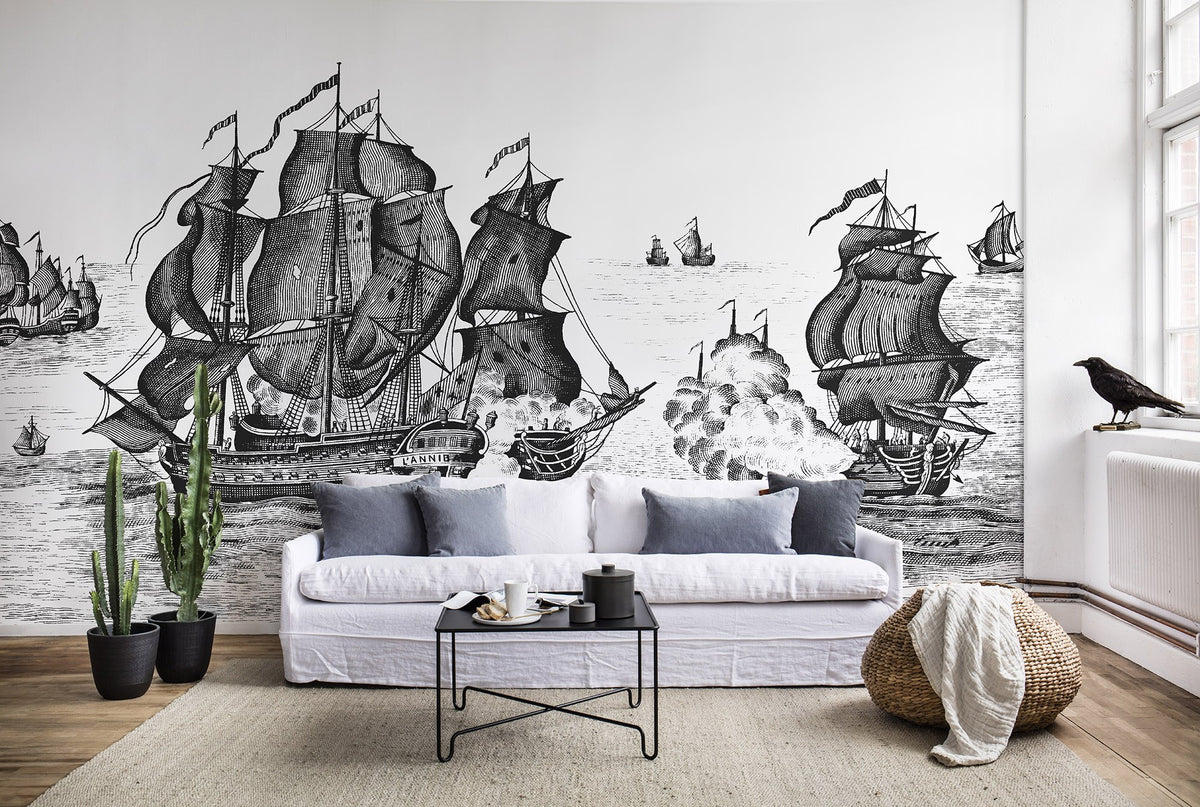 R14501 High Seas Black Storytime Mural by Rebel Walls