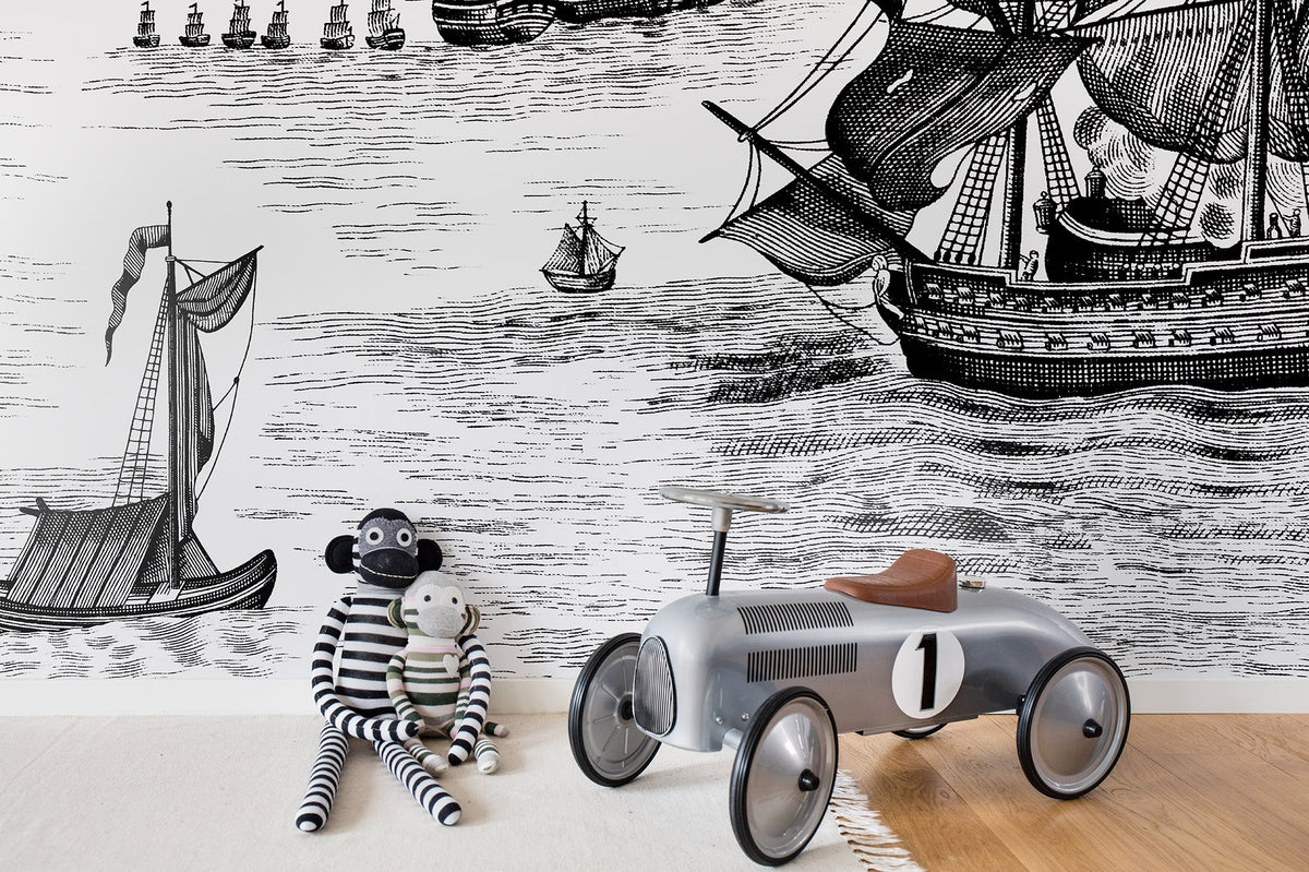 R14501 High Seas Black Storytime Mural by Rebel Walls