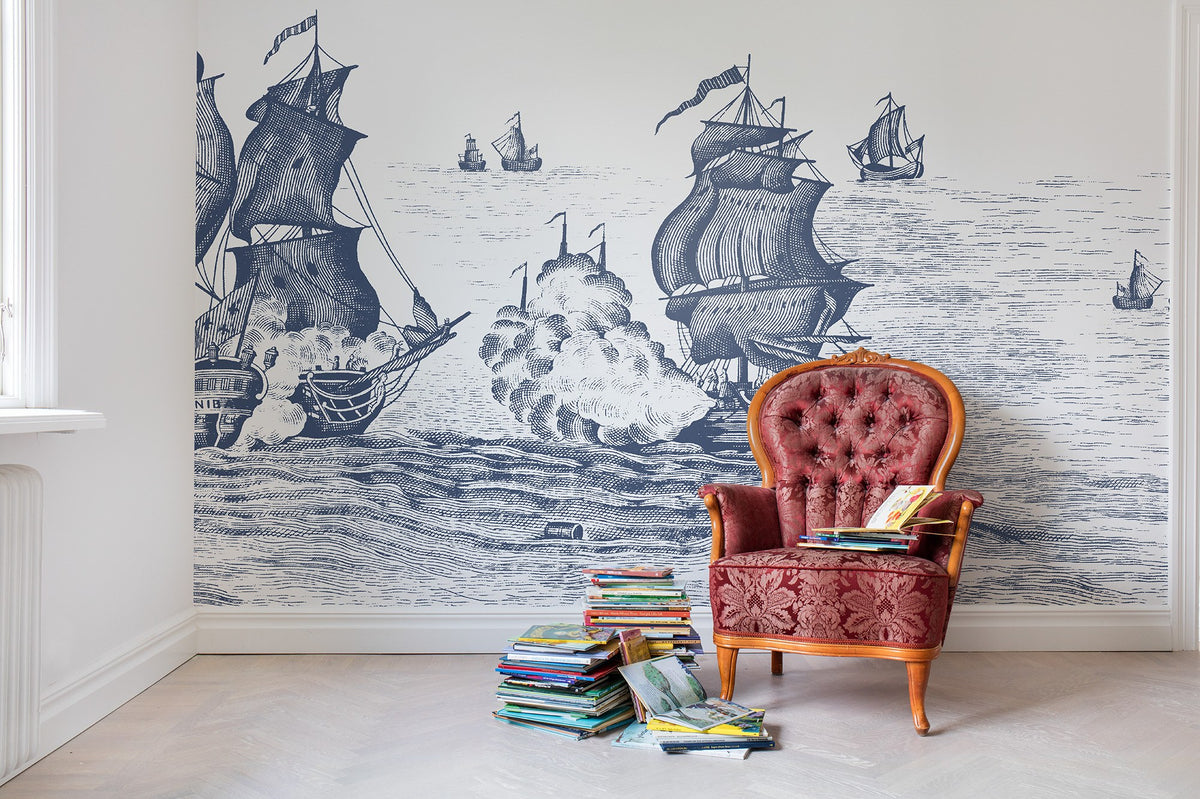 R14503 High Seas Henderson Blue Storytime Mural by Rebel Walls
