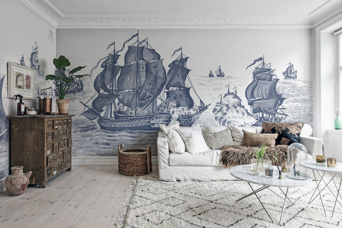 R14503 High Seas Henderson Blue Storytime Mural by Rebel Walls