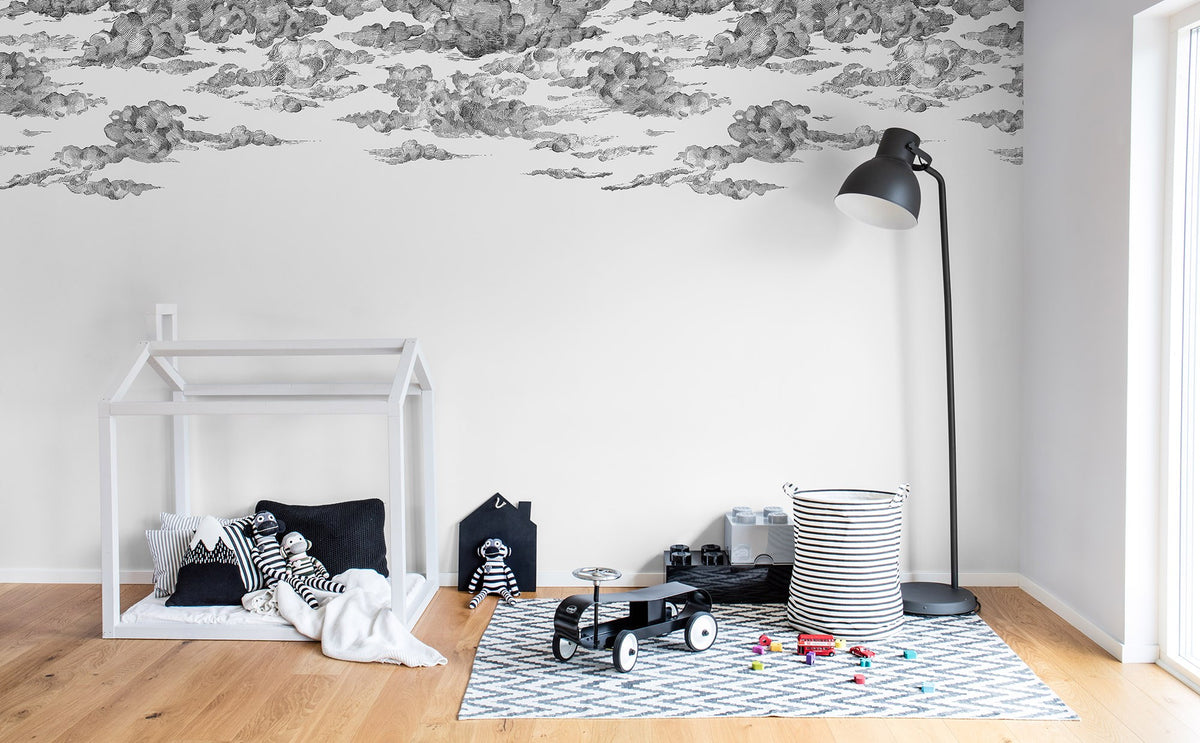 R14511 Cotton Skies Black Storytime Mural by Rebel Walls