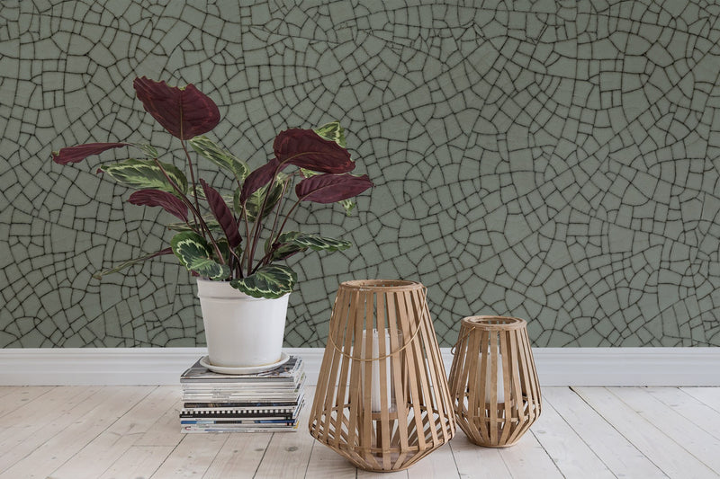 R14672 Raku Crackle Jade Tropical Oasis Mural by Rebel Walls