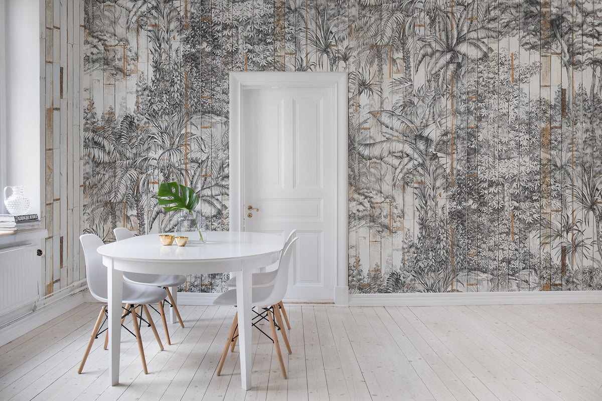 R14702 Secret Garden Bali Boards Tropical Oasis Mural by Rebel Walls