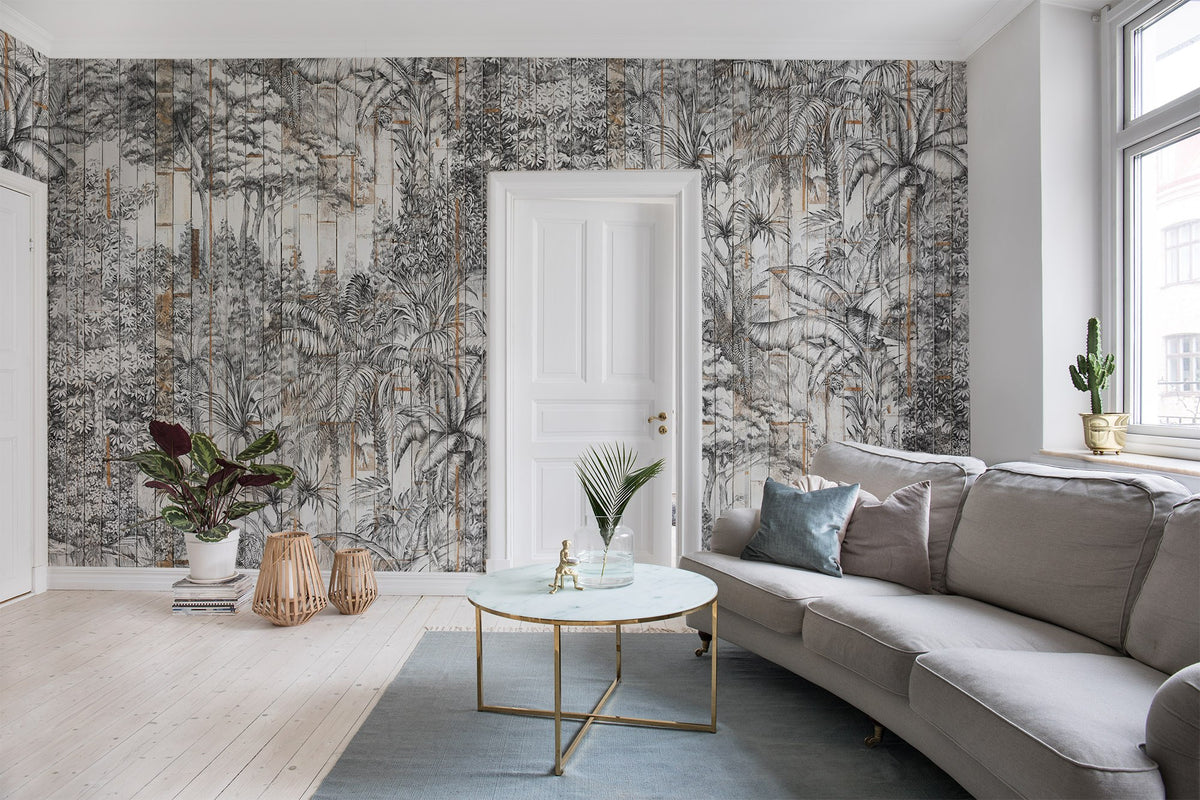 R14702 Secret Garden Bali Boards Tropical Oasis Mural by Rebel Walls