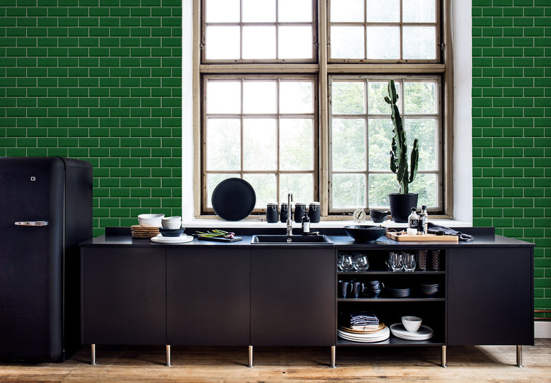 R14863 Bistro Tiles Green Mural by Rebel Walls