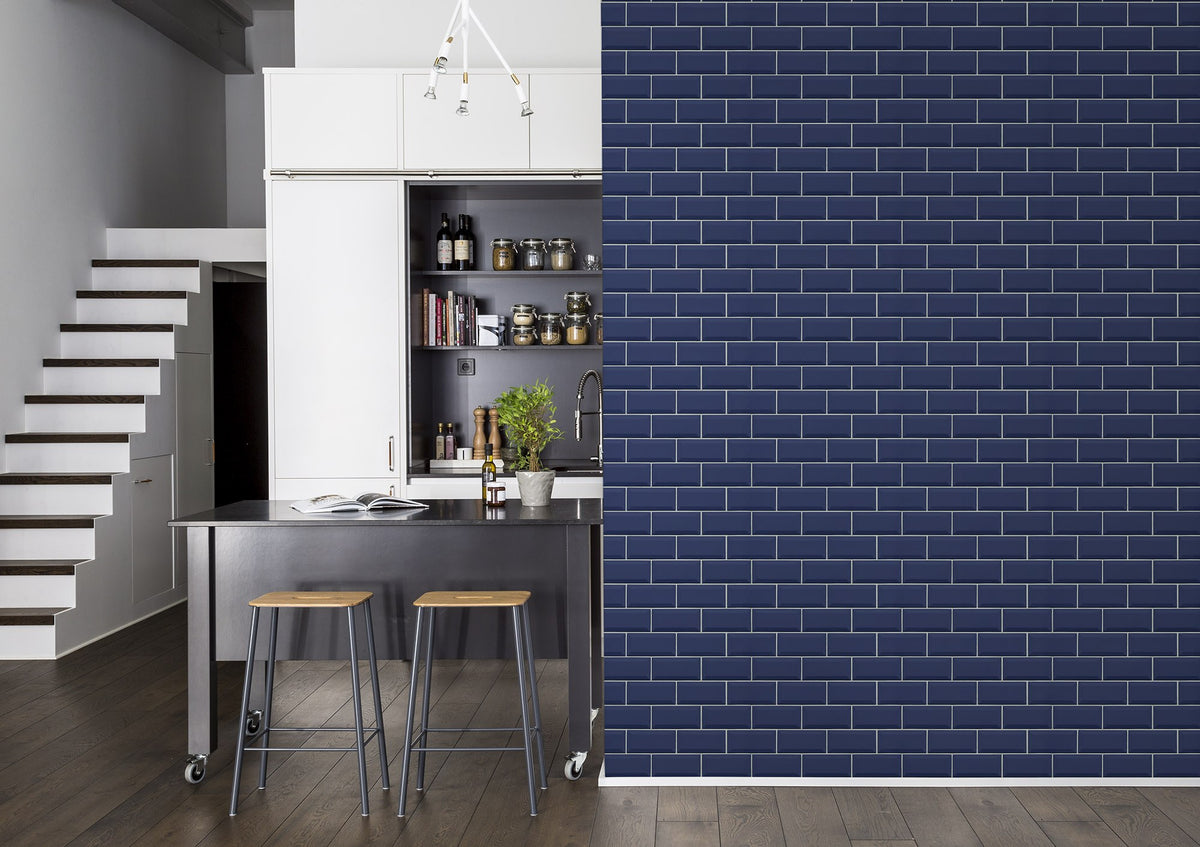 R14864 Bistro Tiles Royal Blue Mural by Rebel Walls