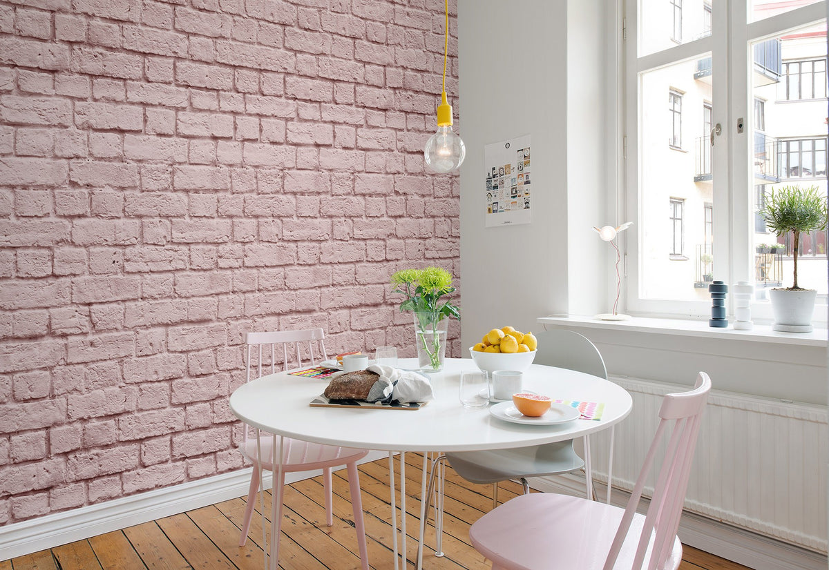 R14873 Soft Bricks Pink Dusty Pink Mural by Rebel Walls