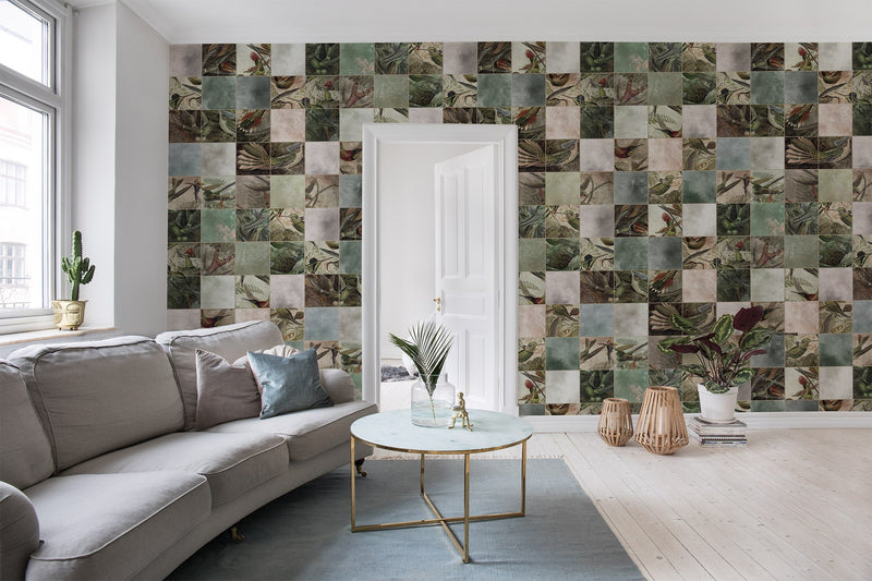 R15071 Birds of Paradise Tiles Tropical Oasis Mural by Rebel Walls