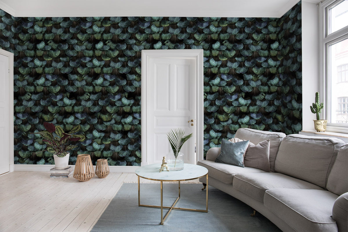R15091 Peacock Plumage Tropical Oasis Mural by Rebel Walls