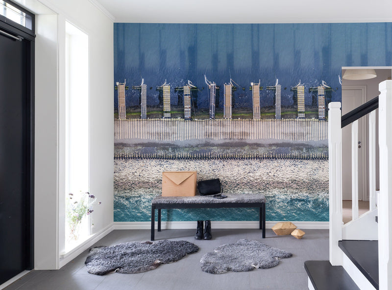 R15131 Ocean Breeze Shore & Lines Mural by Rebel Walls